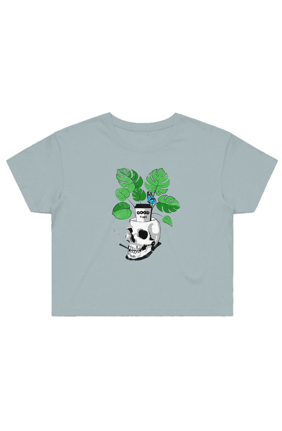Womens Good Times Blue Butterfly Adult Crop T-Shirt