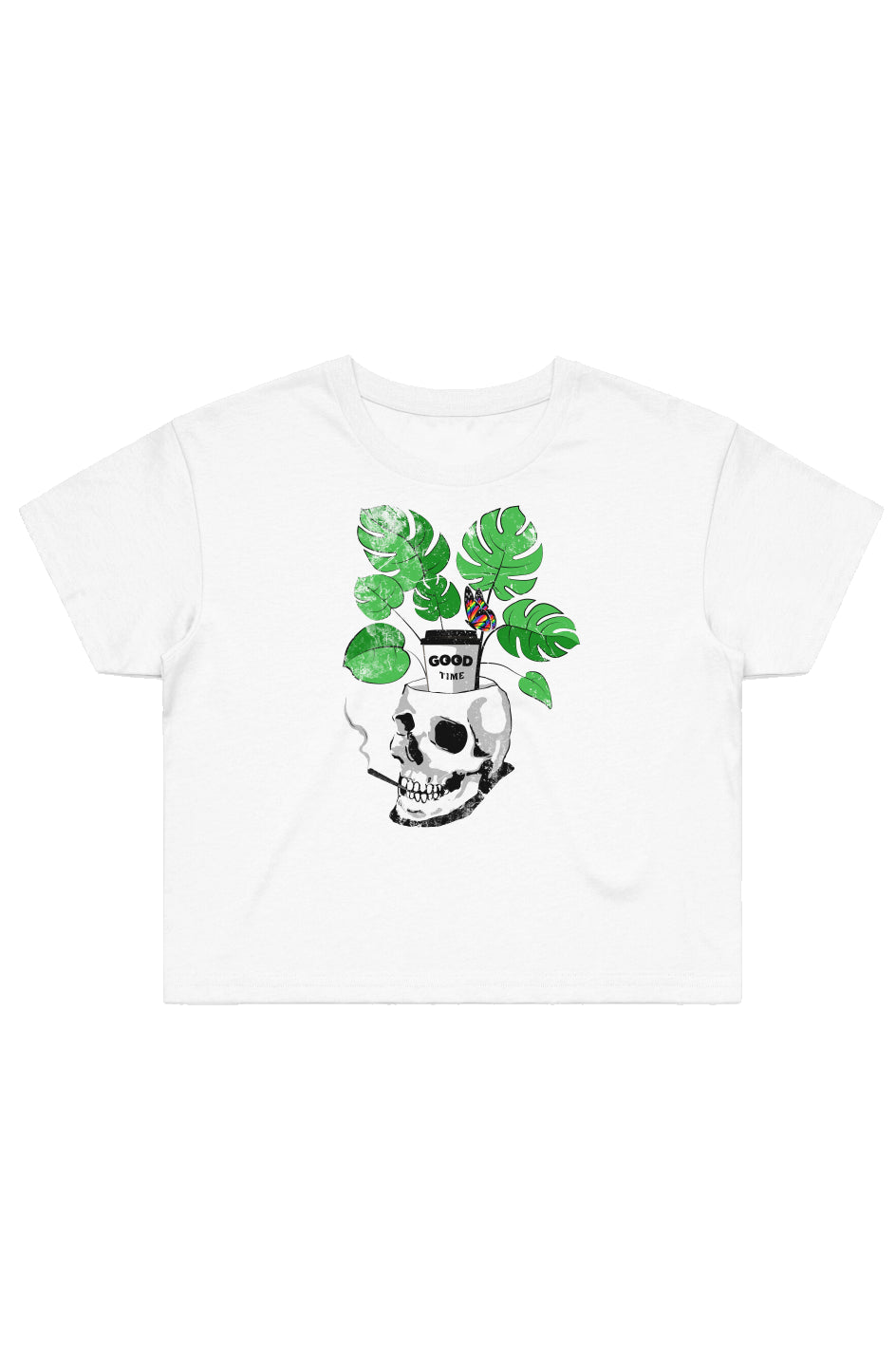 Womens Good Times Rainbow Butterfly Adult Crop T-Shirt